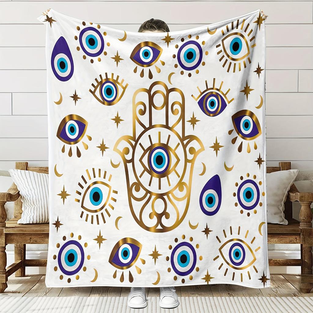 Evil Eye pattern digital-printed polyester Bedroom velvet flannel cover blanket Fleece soft sofa cover blankets for beds