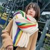 Winter Warm Scarf Women Knitted Thicken Shawls Cashmere Tassels Rainbow Stripes Designer Wrap Pashmina Fashion Lady Female