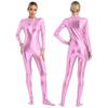 S-3XL Женский комбинезон с молнией спереди на все тело, металлический блестящий комбинезон с длинным рукавом для сценических выступлений и клуба