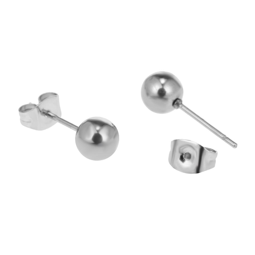 Surgical Stainless Steel Round Ball Ear Studs Earrings 5 Pair Set Assorted Sizes For Men Women