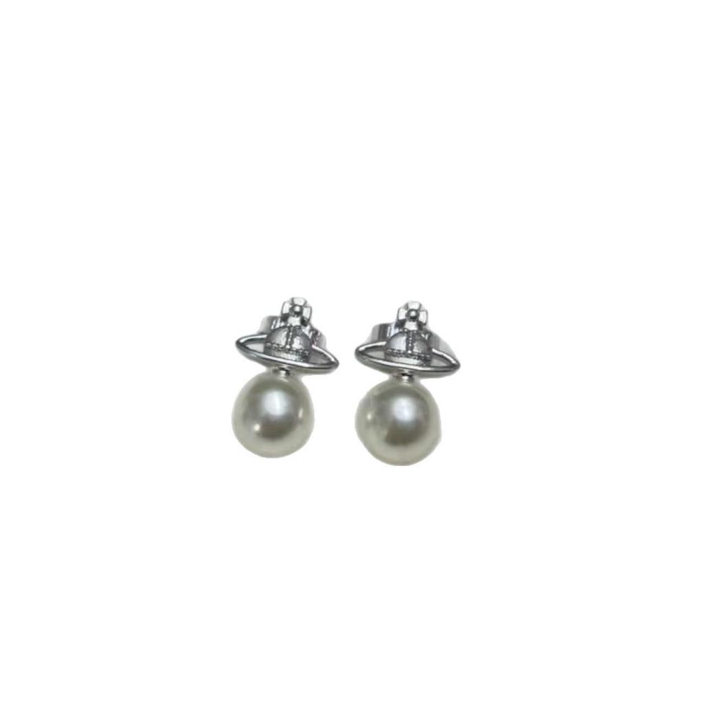 Серьги-гвоздики Vivienne Westwood с жемчугом Сатурн, двухсторонние, съемные - Женские, легкая роскошь, многослойные, модные