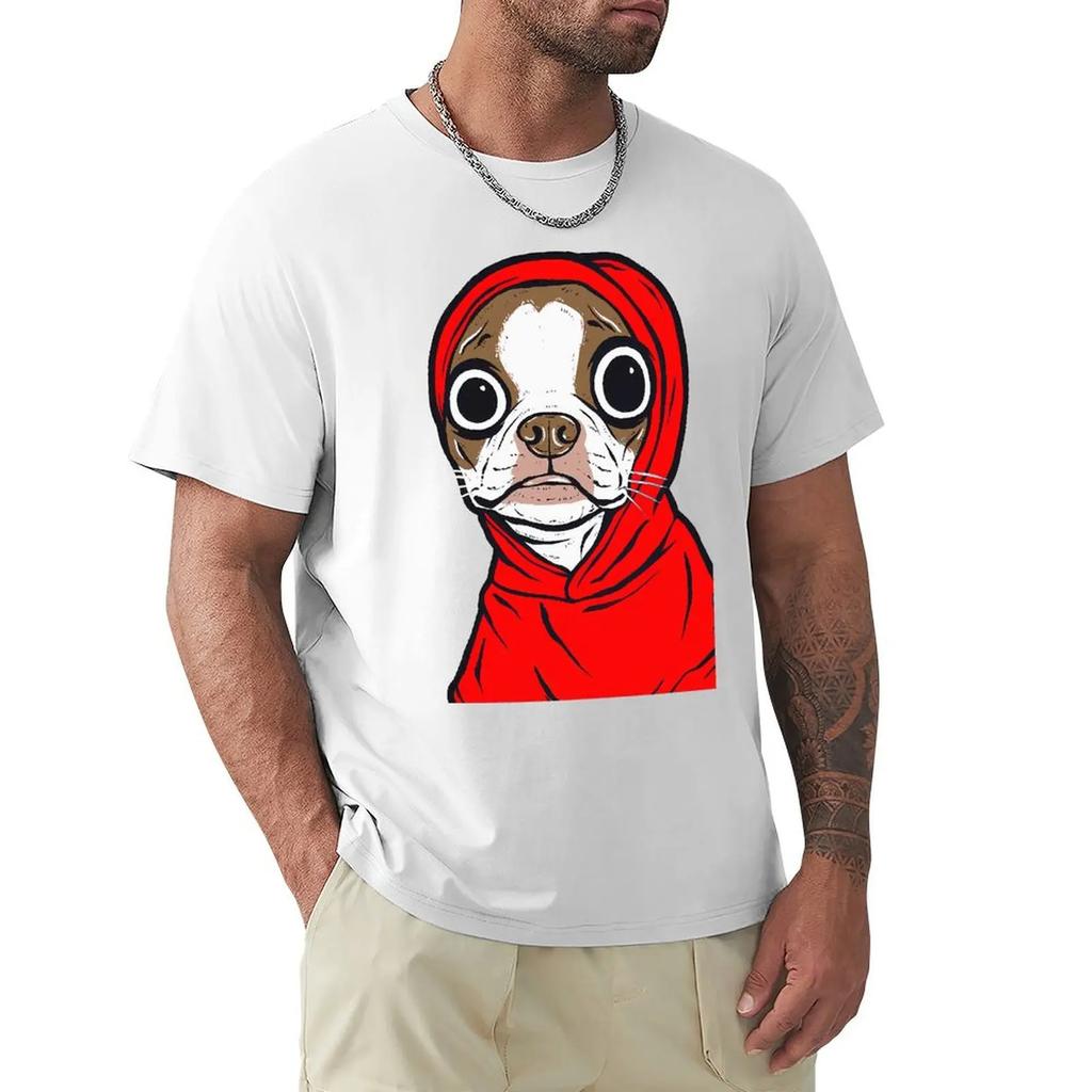 Коричневая футболка с капюшоном Boston Dogs Terrier, футболка с коротким рукавом Harajuku, 100% хлопок, графика, футболка, топы