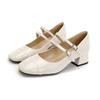 2025 summer new French square head Mary Jane sheepskin~ thick heel with skirt temperament silver high heel single shoes