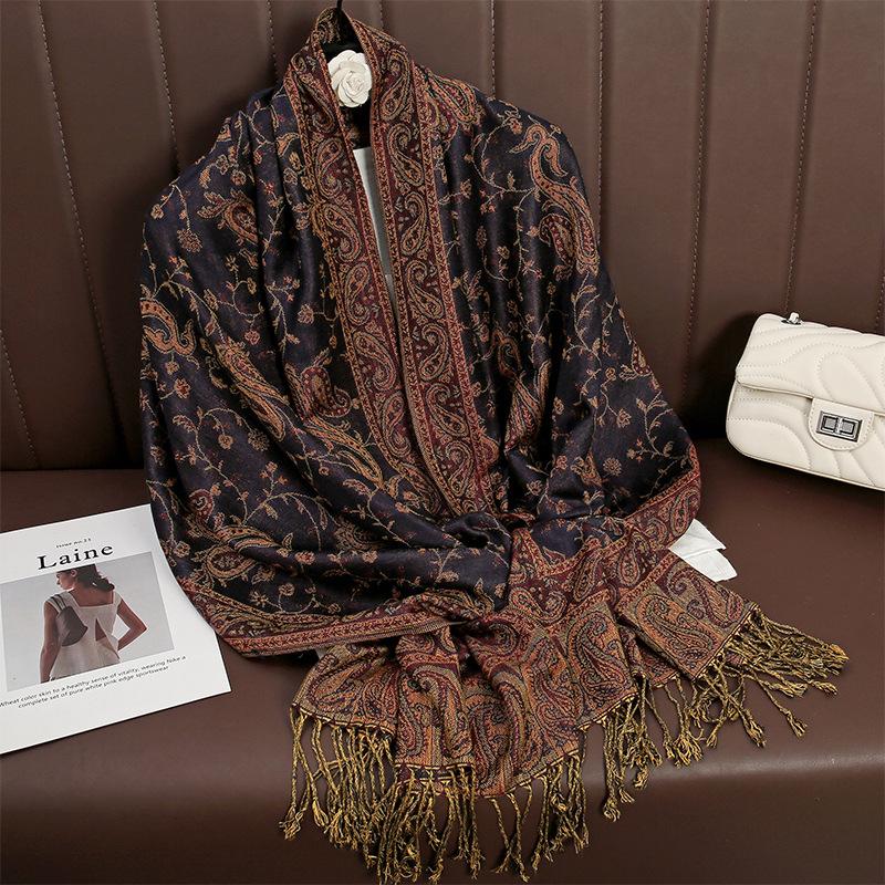 Jacquard Tassel Scarf Imitation Cashmere Soft And Breathable Autumn And Winter Versatile Women'S Shawl Scarf Light Luxury Style