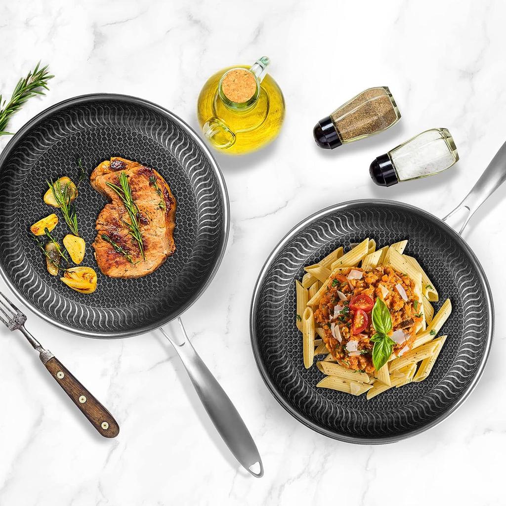 Сковорода с антипригарным покрытием, 11-дюймовая большая сотовая сковорода из нержавеющей стали 304 с антипригарным покрытием и ручкой - можно использовать в духовке, сковороды, сковороды шеф-повара