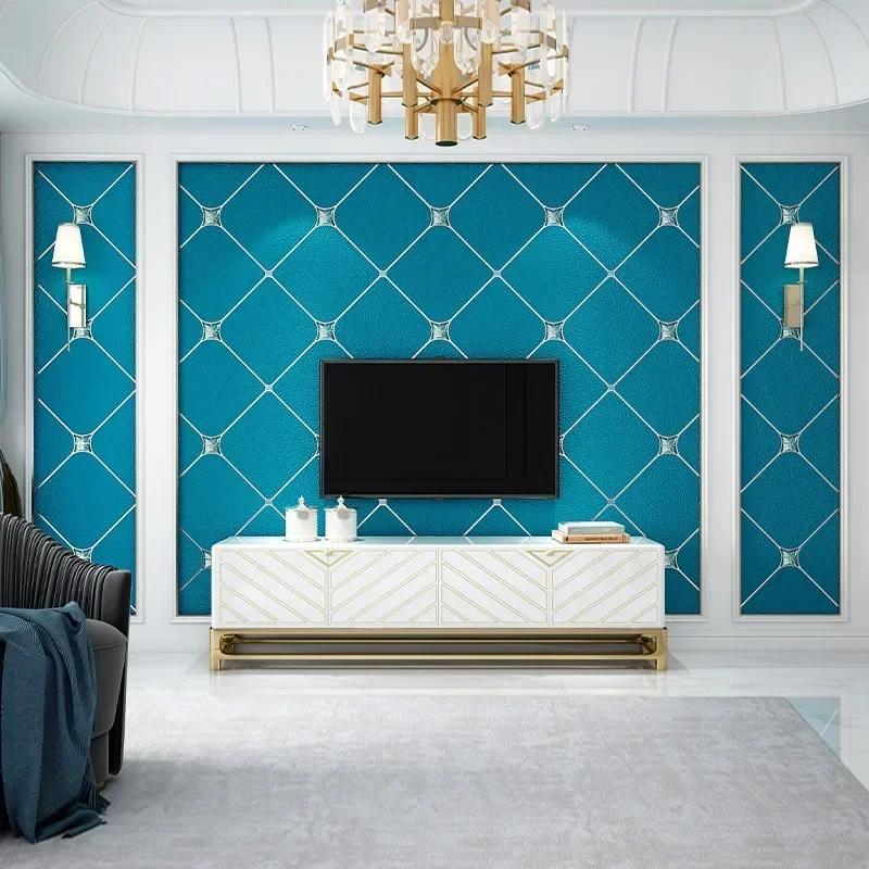 Обои из оленьего бархата с инкрустацией бриллиантами, утолщенные, современные, простые, нетканые, ромбовидные обои для гостиной