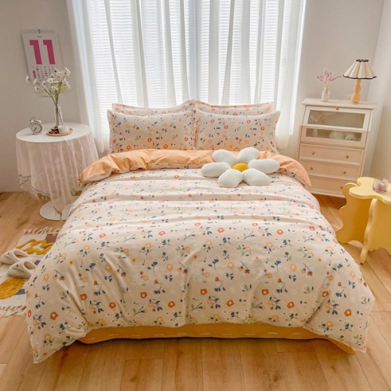 4 Thick Brushed Bed Set Single Dorm Bedding Sheet Pillowcase Quilt Cover Fresh Style