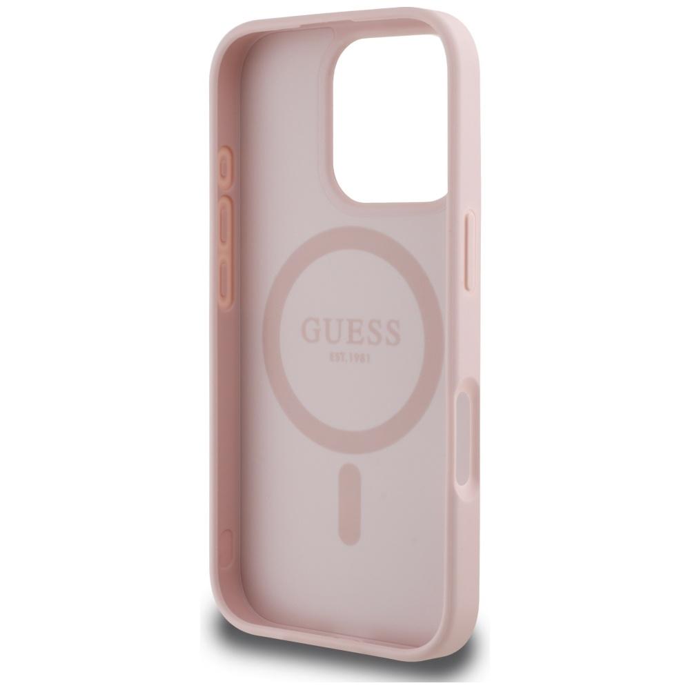 Guess Grained Hot Stamp Peony Triangle Logo MagSafe Case for iPhone 16 Pro Pink