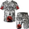 Fashion Summer Wolf 3D Printed Men's T-Shirt+Shorts Sleeve Tops Unisex Cool Animal Sport O-neck Tracksuit Hip Hop Set Suits Top