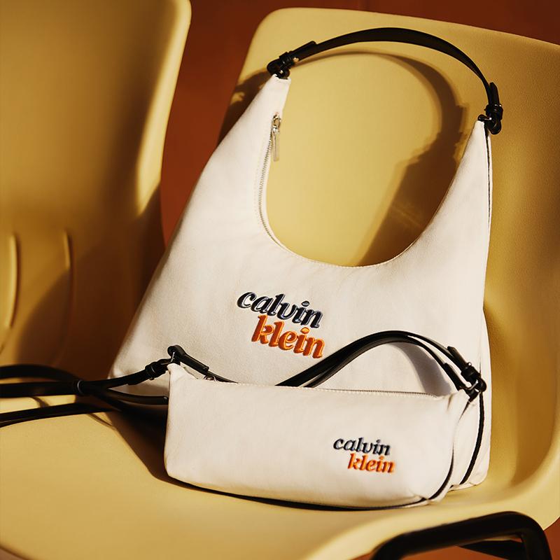Calvin Klein Casual Commuter Letter Embroidered Shoulder Bag Women Handbags Ivory 4F3742G-XSI