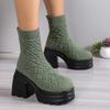 Women Knitting Chunky Boots Winter Stretch Sock Boots New Female Autumn Fashion Platform Slip On Square Heel Botas De Mujer