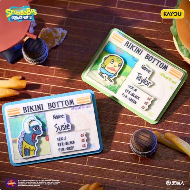 KAYOU  SquarePants Bikini Bottom Pedestrian Fish ID Card Series of Non-woven Fabric Badges Anime Blind Box Toys Gifts