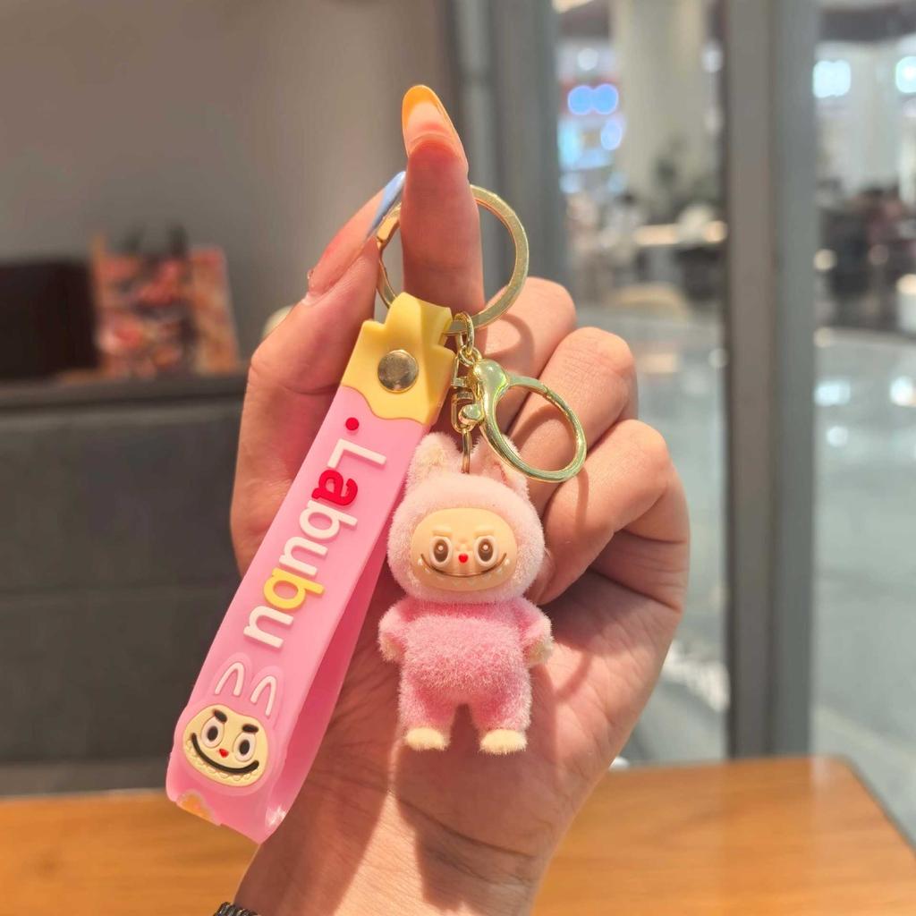 Cartoon Flocking Key Chain Cute Doll Key Pendant Schoolbag Small Gift