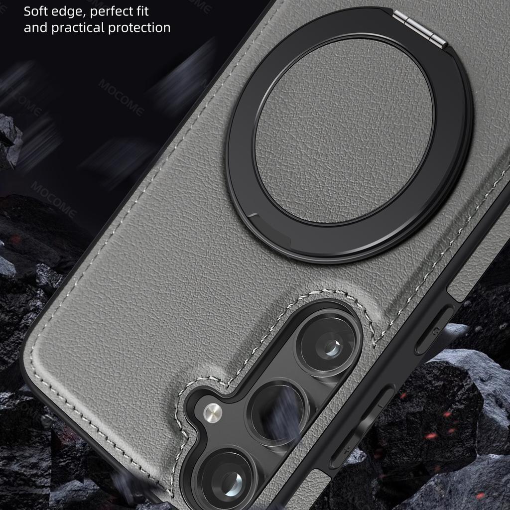 Чехол для Samsung Galaxy S24 с кольцом-подставкой, совместимый с MagSafe, задняя крышка из ПУ-кожи