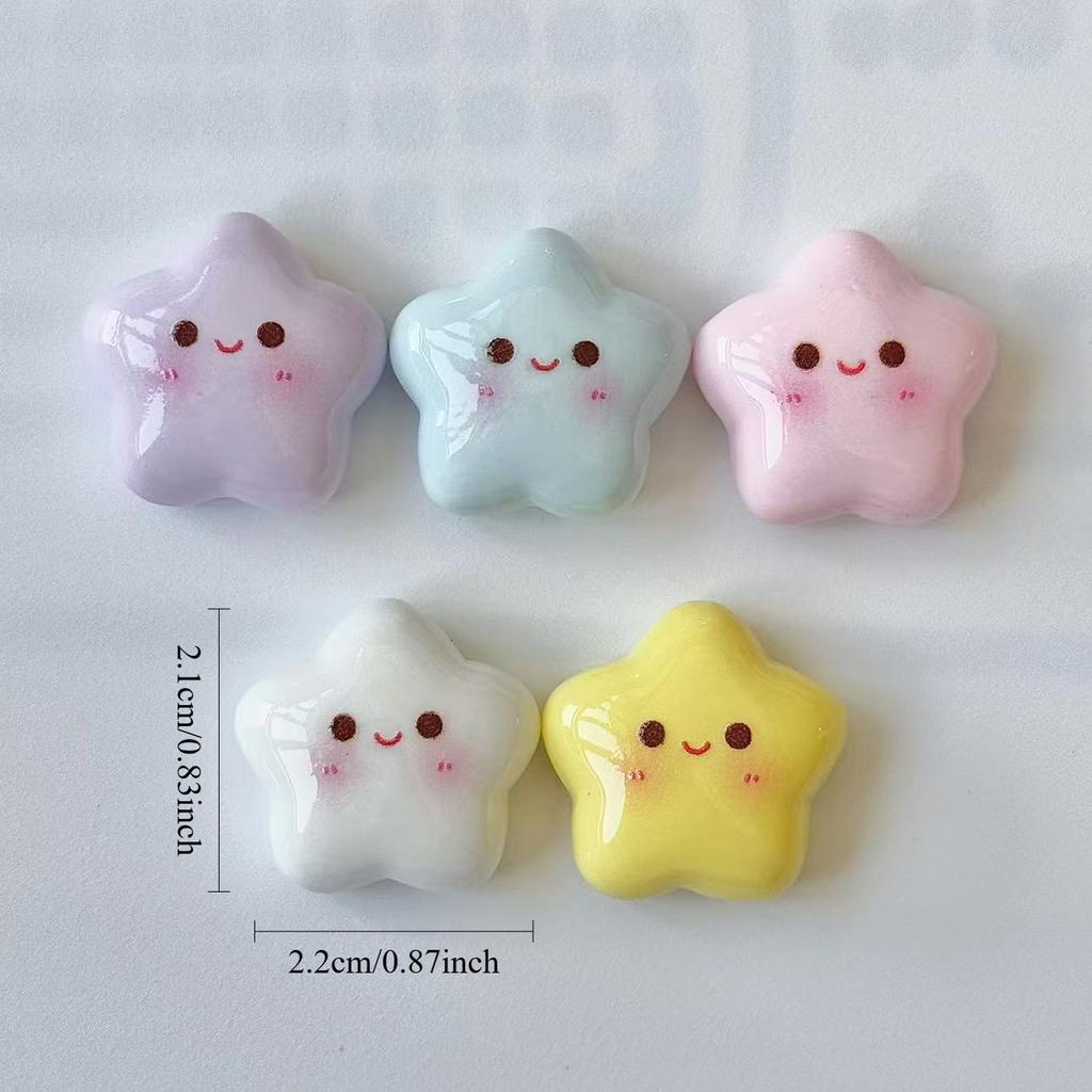 5 шт. симпатичных магнитных магнитов на холодильник в форме звезд - пастельные тона с улыбающимися лицами, прочный пластик, идеально подходит для дома