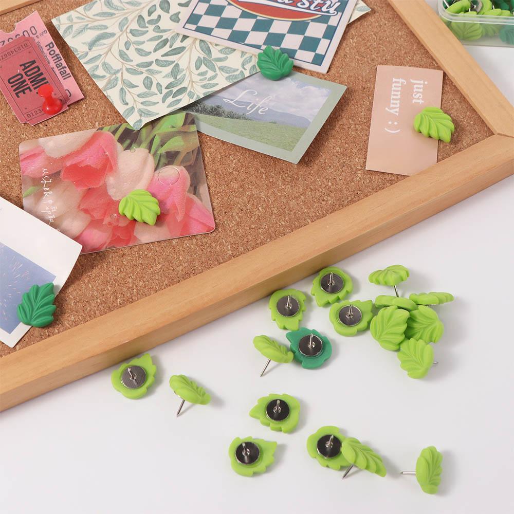 50pcs Plastic Colored Push Pins Green Leaves Shape Thumb Tacks PP Metal Push Pins  School Stationery