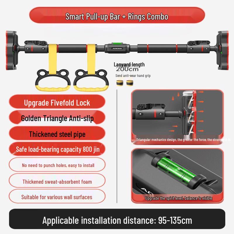 TLXT Smart Adjustable Doorway Pull-up Bar with Rings