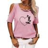 Women Fashion Off Shoulder T-shirt Ladies Casual O Neck Print Top Summer Short SleeveTee Shirt
