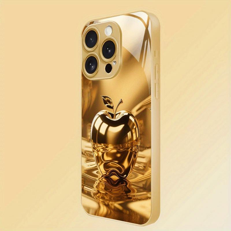 Роскошный Хрусталь С Узором Яблока Металлическая Краска Стеклянный Чехол Для Телефона Для iPhone 11 12 13 14 15 16 17 Pro Max 15 Plus 17Air 16E Чехол