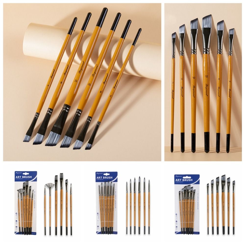 Wooden Handle Acrylic Oil Brushes Round Head Art Paint Brushes 6pcs/set Art Supplies Artist