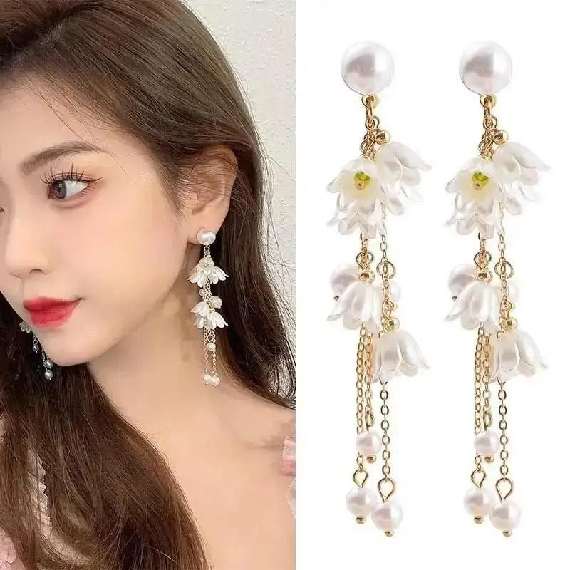925 Silver Needle Korean Fashion Pearl Tassel Earrings For Women Jewelry Trending New Luxury Women's Zircon Pearl Earrings