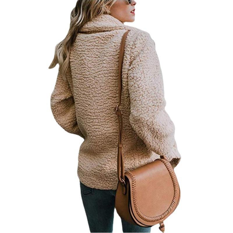 Женское модное зимнее пальто с длинными рукавами и пуговицами из искусственной овчины, лохматая куртка большого размера