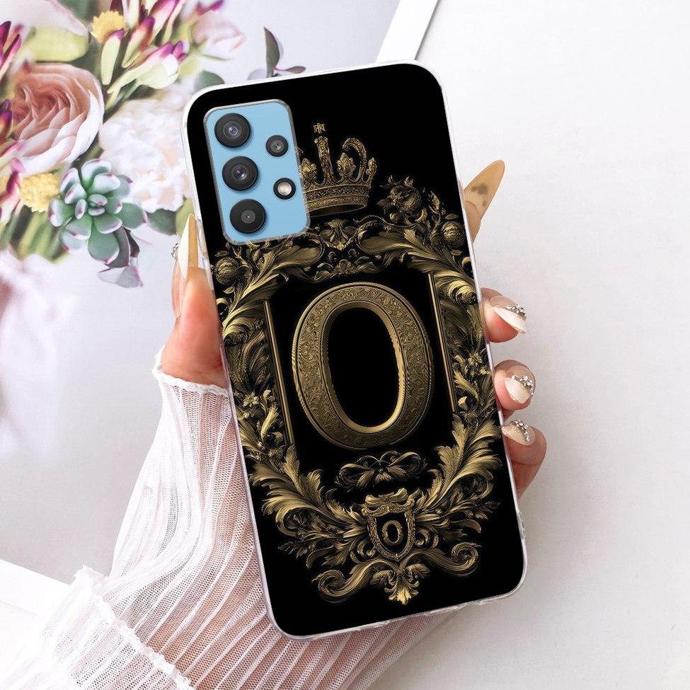 Clear For Samsung A32 5G SM-A326B Cover For Samsung Galaxy A32 5G Case Luxury Crown A-Z Letters 2D Flat Pattern Soft Phone Case