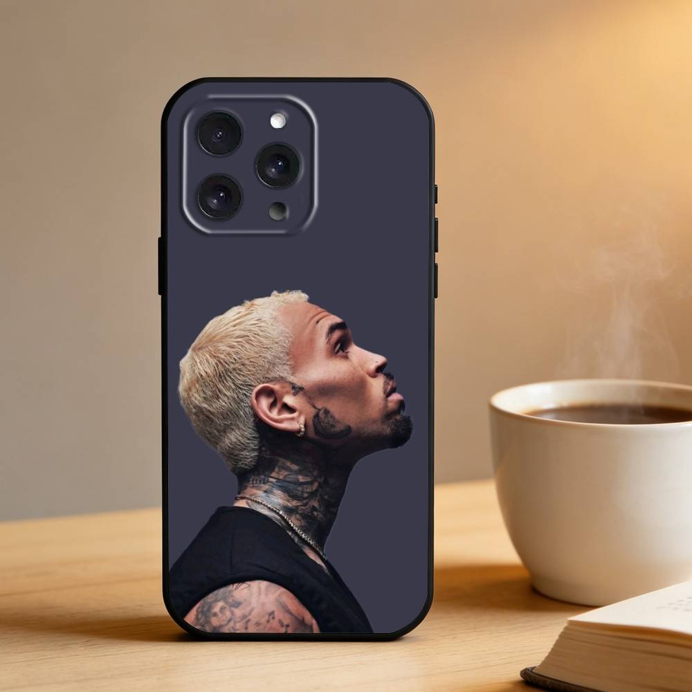 C-Крис Браун A-Американский рэпер Чехол для телефона для iPhone 16,15,14,13,12,17,Pro Max,Plus Силиконовый черный чехол