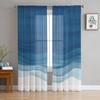 Blue Wave Watercolor Window Treatment Tulle Modern Sheer Curtains for Kitchen Living Room the Bedroom Curtains Decoration