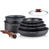 ARTHUR MARTIN 8-piece Cookware Set - Aluminum - Wooden Handle - All Heat Sources Including Induction