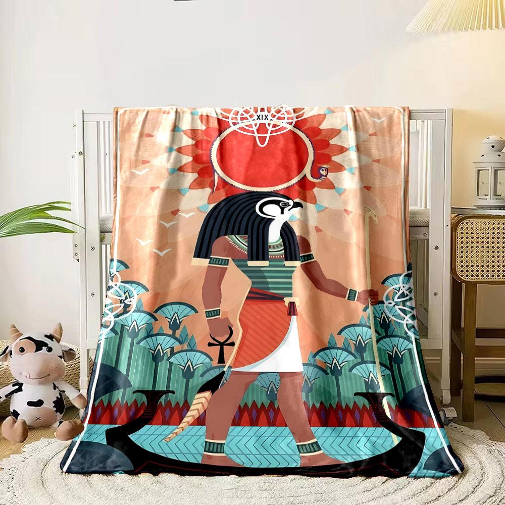 Egyptian Deity, Sun Symbol, River Scene bedroom Blanket for Livingroom Couch lunch break Soft throw for Friend's festival Gift