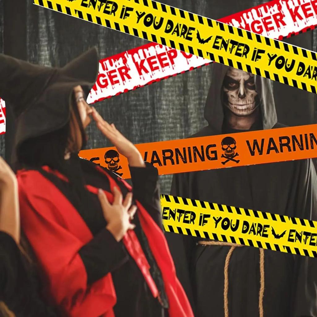 Creepy Caution Fright Tape Halloween Hazard Warning Decor Outdoor Haunted Walkway Barrier Spooky Crime Scene Party Decoration