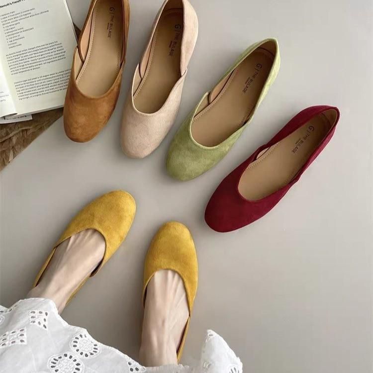 Gentle Fairy Wind Ballet Shoes 2025 Spring French Sweet Suede Round Head Shallow Mouth Soft Sole Grandma Shoes Ladyshoes