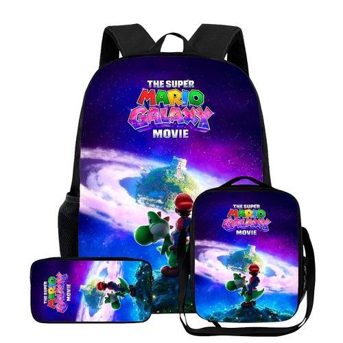 New Mario cartoon backpack, three-piece set for primary and secondary school students, school bag, backpack, shoulder bag, pencil case.
