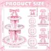 3 Tier Pink Bow Cake Stand Coquette Bow Party Birthday Cake Stand Decorations Pink Dessert Tower for Wedding Garden Birthday Party Supplies