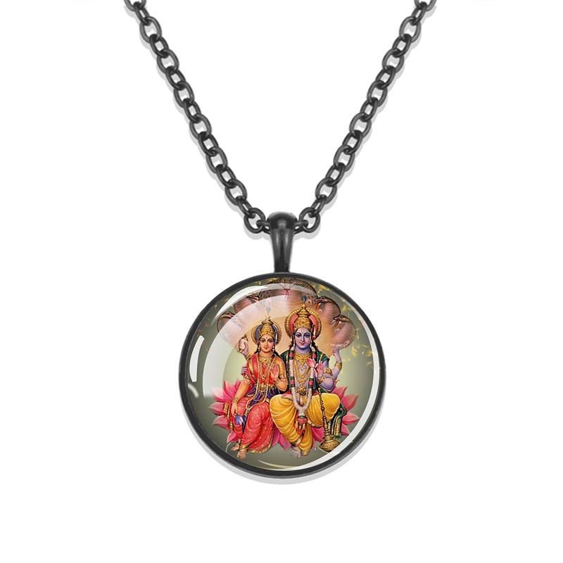 1 шт., черная цепочка в индуизме, ожерелье Вишну и Шива, стеклянный амулет с кабошоном, кулон, индийские украшения