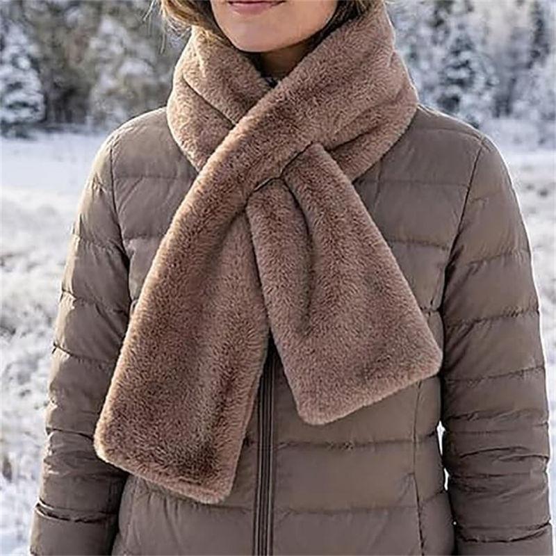 Faux-Fur Scarf Women Neckwear Pull Through Zipper Pocket