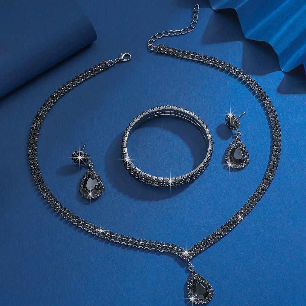 4 шт. Женский модный набор украшений в виде капли воды: ожерелье, серьги, браслет с цирконами. Подходит для свадьбы, вечеринки, фестиваля. Подарки-8427