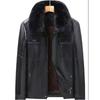 Men's Winter Thickened PU Leather Jacket Middle-Aged and Elderly Fleece-Lined Warm Single-Breasted Jacket