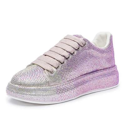 Мода 2025 Осень Кожа Женская Обувь Новый Стиль Мода Розовые Туфли на Платформе Ins Кроссовки на Платформе Прилив Блеск Стразы Обувь