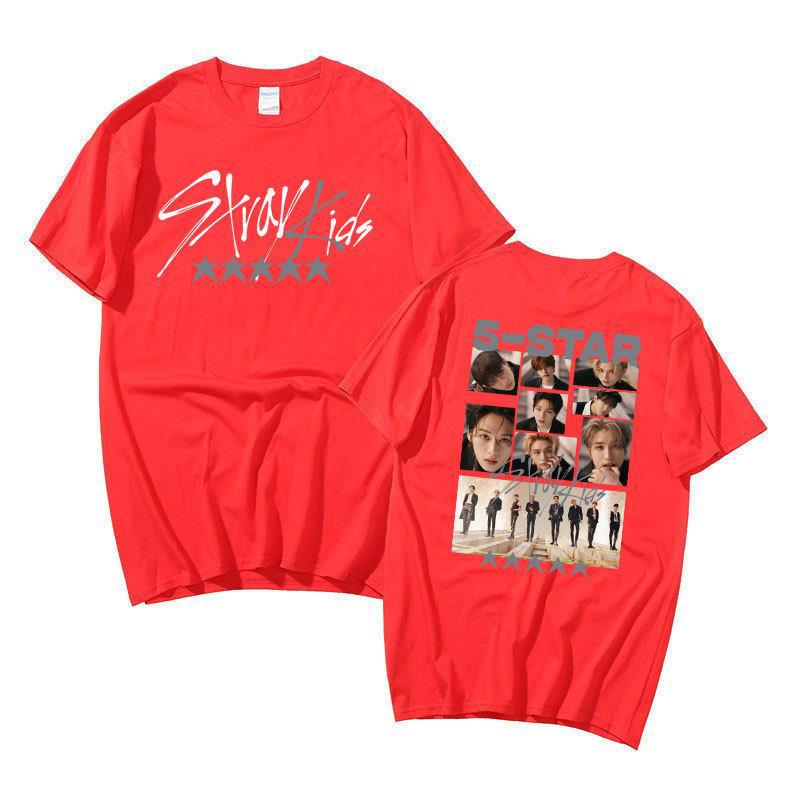 Stray Kids Singer Group Around Harajuku Print Fashion Men And Women T-Shirt Top Short Sleeve
