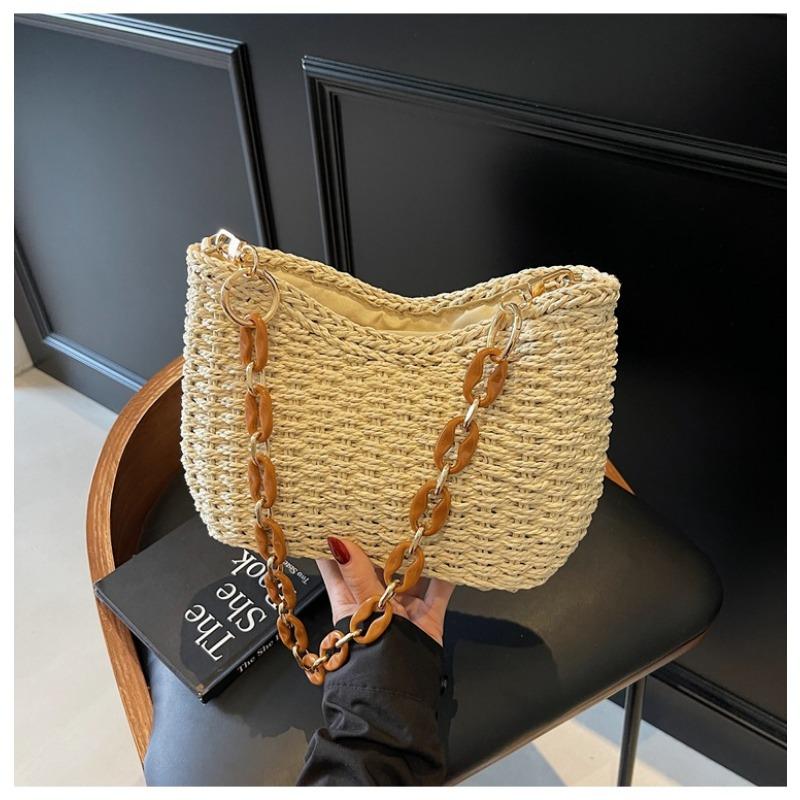 Seaside woven acrylic portable small square bag, new hard-shaped straw woven mobile phone bag, holiday messenger bag