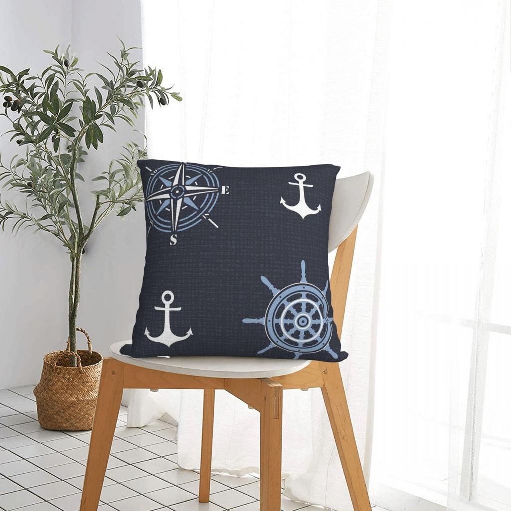 Nautical Compass Captain Anchor Boat Square Pillowcase Pillow Cover Cushion Throw Pillow For Home Sofa Living Room