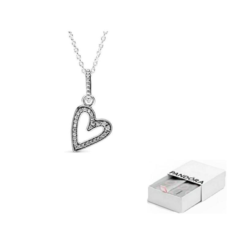 Pandora Heart Pendant Necklace With Cubic Zirconia Unisex necklace Silver 398688C01-50