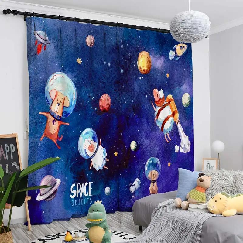 Cartoon High Shading Drape Children's Room Boy Bedroom Astronaut Modern Bay Window Opening Sunscreen Blackout Sound Insulation Drape 2Pcs4