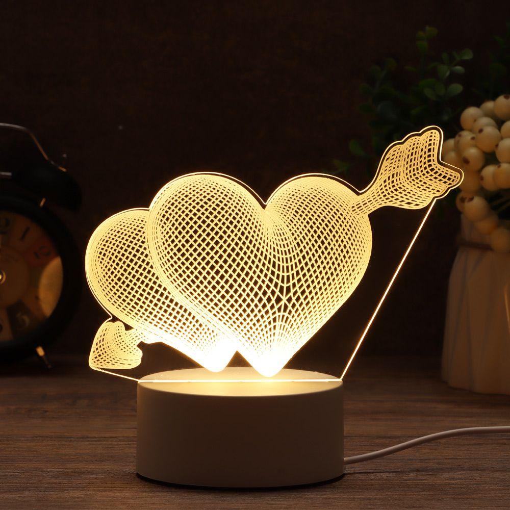 Day Gift Home Decor Acrylic LED Night Lights Luminous Table Lamp 3D LED Light Rabbit Heart Love