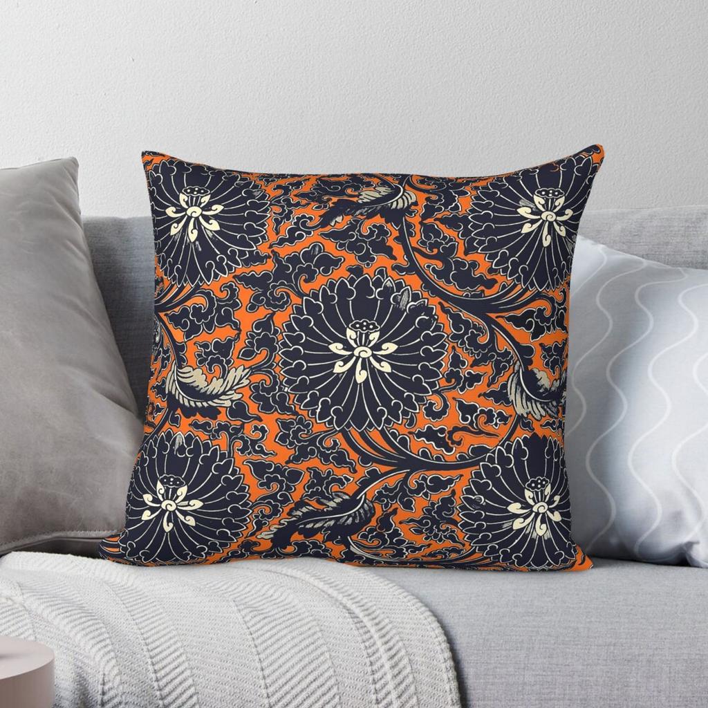 Chinese Peonies Acanthus Leaves Square Pillowcase Polyester Linen Velvet Creative Zip Decorative Sofa Seater Cushion Cover