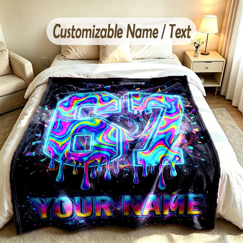 Neon Theme Custom Blanket Personalized Name & Text Customized Soft Warm Throw Blanket Home Decor