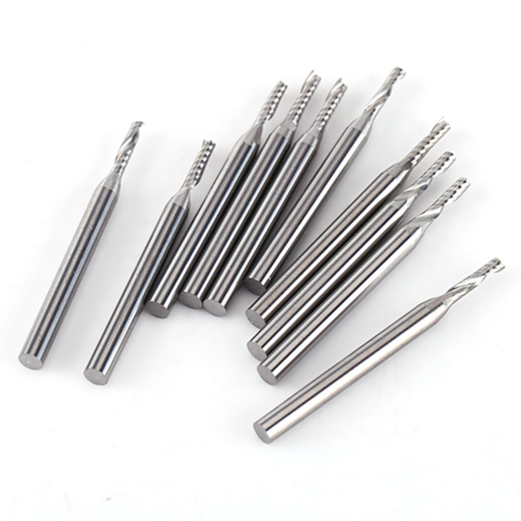 10pcs 1 8   Shank Tungsten Carbide End Mill CNC Engraving Tools Single Flute Spiral Bit
