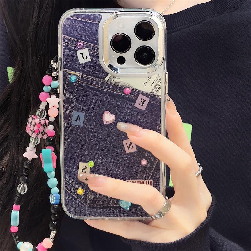 Акриловый чехол для iPhone Zhitai с цепочкой и стразами — совместим с iPhone 12/13 Pro Max/14/15 Pro